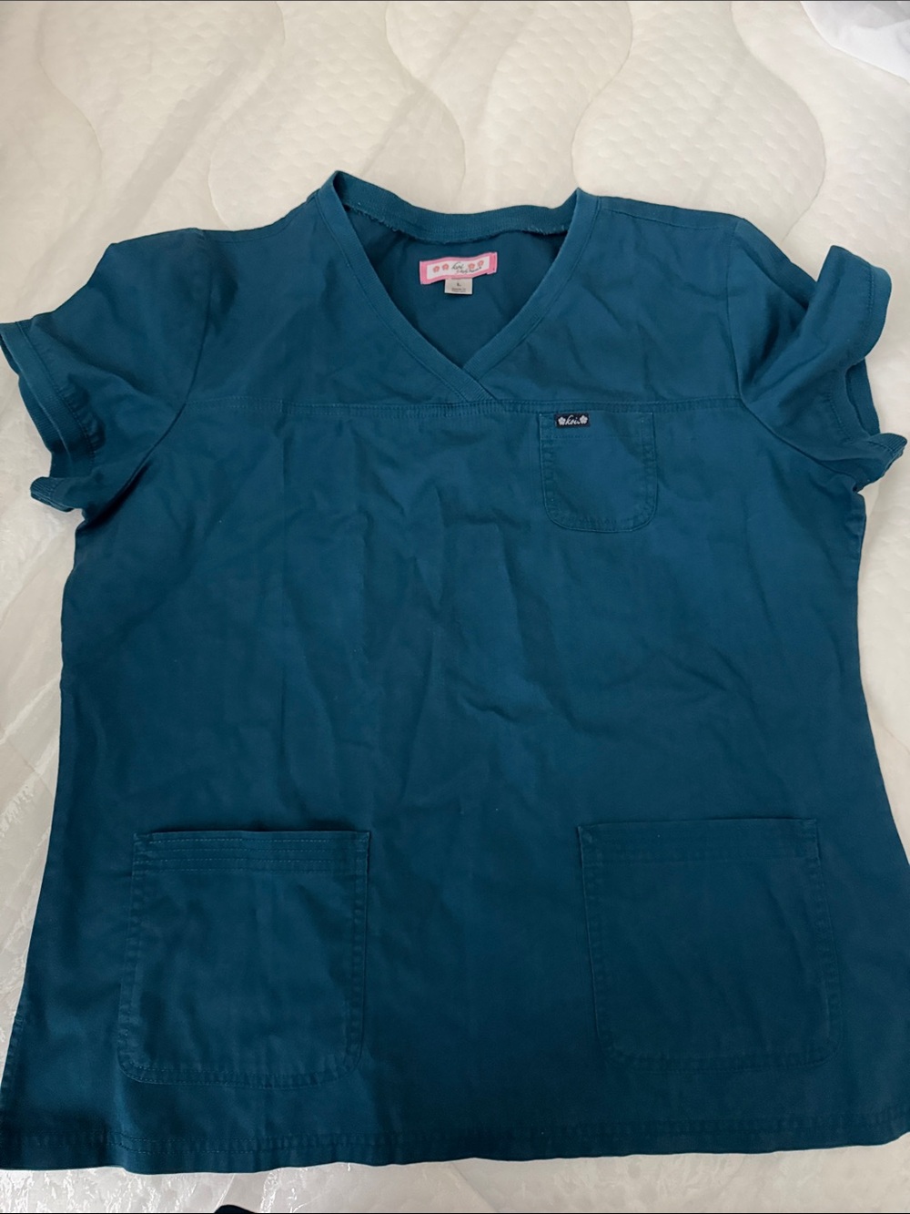 koi Deep Teal V‑Neck Short Sleeve Scrub Top